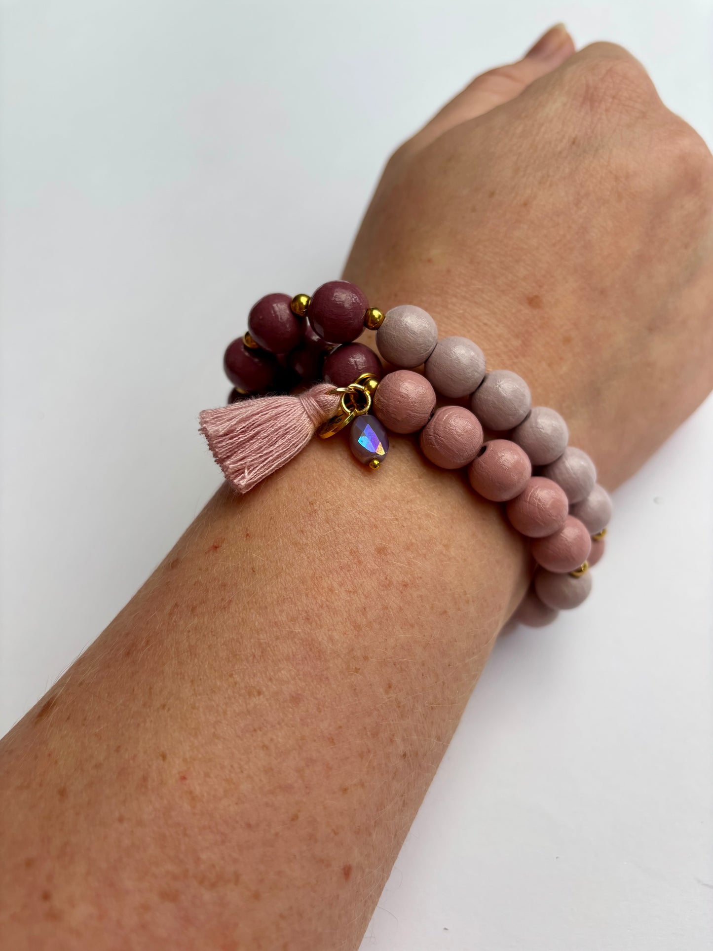 Doppel-Armband Holzperlen rosa